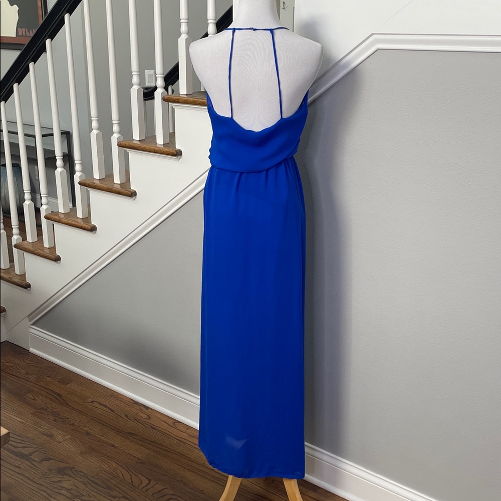 Rory Beca Royal Blue Silk Sleeveless Partially Lined Lightweight Maxi Dress - Picture 4 of 6